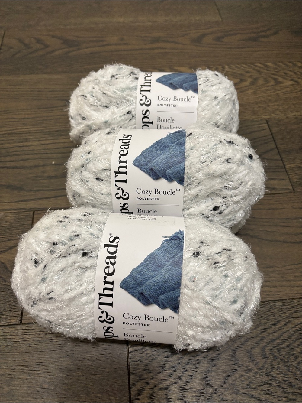 Loops & Threads Cozy Boucle White Speckled Polyester Yarn 150g each (x3)